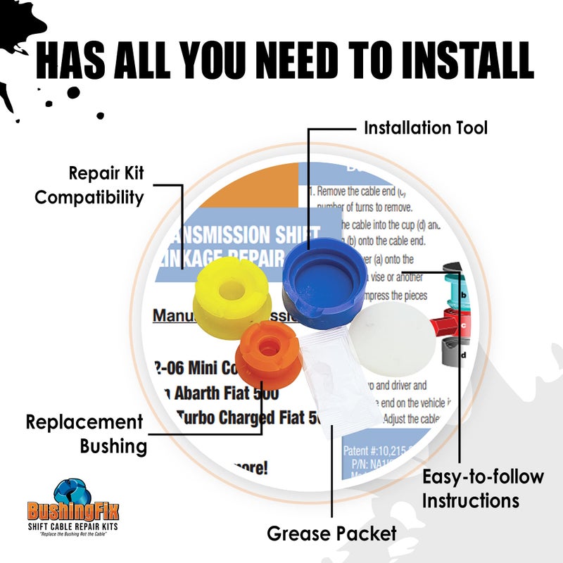 BushingFix.com BushingFix NA1Kit Manual Transmission Shift Cable Bushing Repair Kit, Shift Cable Bushing Repair Kit, Compatible with Fiat 500 Manual Transmission Non-Abarth or Turbo Models, Mini Coopers and Porsche - Image 2